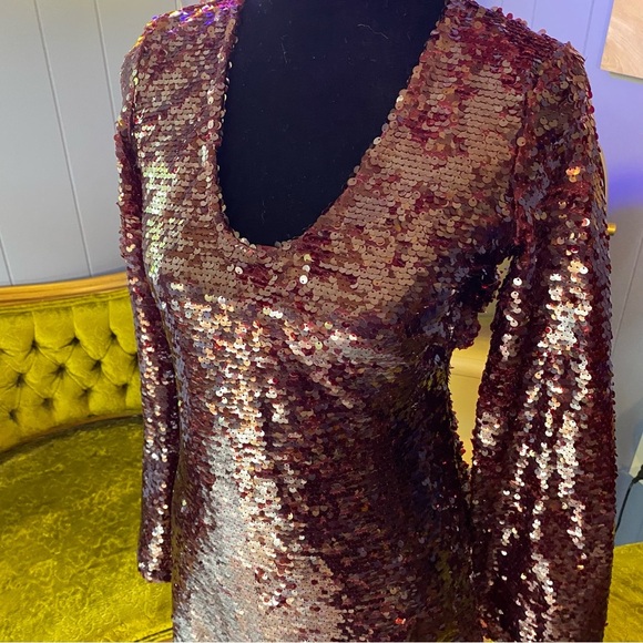 Zara Limited Edition Long Sparkly Sequin Burgundy Dress - Picture 12 of 13